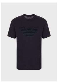 Emporio Armani - EMPORIO ARMANI T-shirt granatowy wyszywane logo. Kolor: niebieski. Materiał: bawełna, prążkowany. Długość rękawa: krótki rękaw. Długość: krótkie