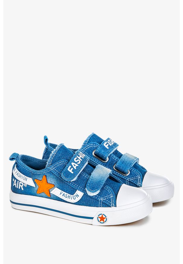 Casu - Niebieskie trampki jeansowe na rzepy casu 10/4/21/mgw. Zapięcie: rzepy. Kolor: niebieski. Materiał: jeans
