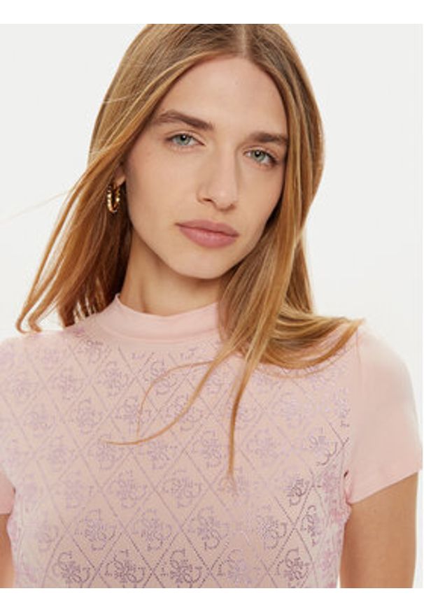 Guess T-Shirt W4BI26 J1314 Różowy Slim Fit. Kolor: różowy. Materiał: bawełna