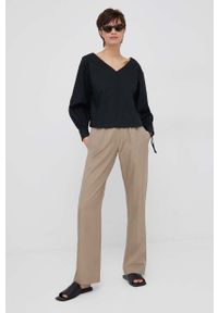 Sisley bluzka bawełniana damska kolor czarny gładka. Kolor: czarny. Materiał: bawełna. Wzór: gładki #2