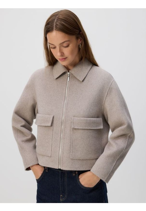 Reserved - Kurtka z wełną - beżowy. Kolor: beżowy. Materiał: wełna