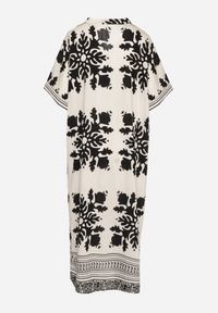 Born2be - Biała Sukienka Pudełkowa z Wiskozy z Dekoltem w Serek w Etniczny Wzór Abrellis. Okazja: na co dzień, na spacer. Typ kołnierza: dekolt w serek. Kolor: biały. Materiał: wiskoza. Długość rękawa: krótki rękaw. Styl: casual, elegancki #7