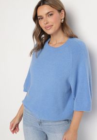 Born2be - Niebieski Sweter z Wełną i Krótszym Rękawem Dannalie. Okazja: na co dzień. Kolor: niebieski. Materiał: wełna. Długość rękawa: krótki rękaw. Długość: krótkie. Styl: casual, elegancki #3