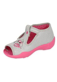 Befado obuwie dziecięce 213P136 różowe srebrny szare. Nosek buta: otwarty. Kolor: różowy, szary, wielokolorowy, srebrny. Materiał: bawełna, tkanina