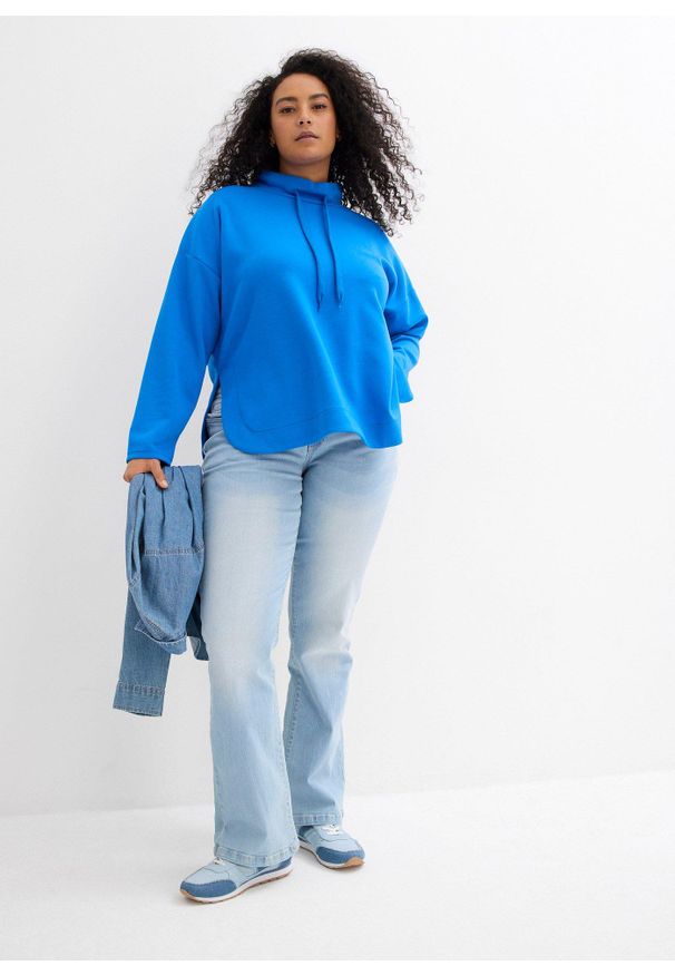 bonprix - Jeansy ze stretchem o kroju bootcut, mid waist. Okazja: na co dzień. Kolor: niebieski. Styl: casual