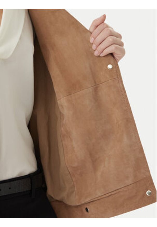 Marella Kurtka skórzana Epoca 2613441061 Beżowy Regular Fit. Kolor: beżowy. Materiał: skóra