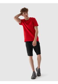 4f - T-shirt regular gładki męski. Kolor: czerwony. Materiał: bawełna. Wzór: gładki