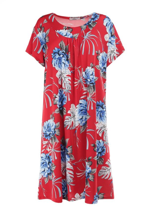 Born2be - Bordowa Sukienka Chloriphae. Kolekcja: plus size. Kolor: czerwony. Wzór: nadruk, aplikacja. Sezon: lato. Typ sukienki: dla puszystych. Styl: wakacyjny. Długość: mini