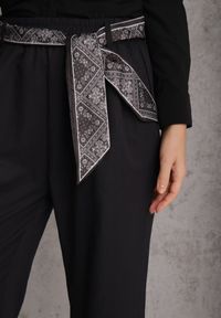 Renee - Granatowe Bawełniano-Wiskozowe Spodnie Wide Leg z Paskiem Typu Apaszka Arlethia. Kolor: niebieski. Materiał: wiskoza, bawełna. Styl: elegancki #6