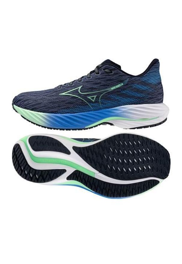 Buty do biegania męskie Mizuno Wave Rider 28. Zapięcie: sznurówki. Kolor: niebieski. Materiał: materiał, syntetyk, tkanina. Szerokość cholewki: normalna. Model: Mizuno Wave