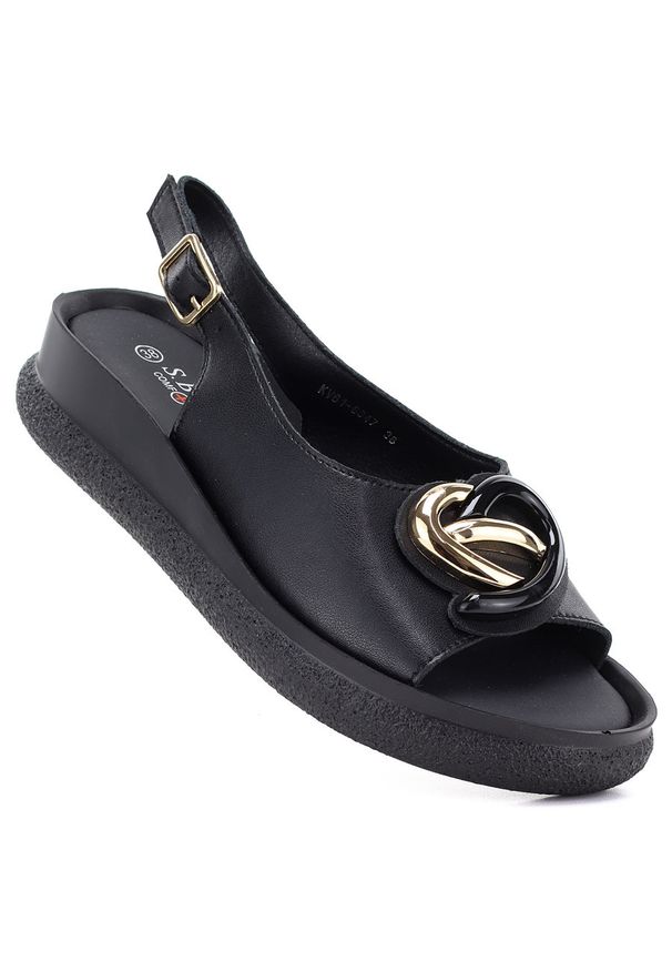 Skórzane sandały damskie na platformie czarne S.Barski 61-6047. Kolor: czarny. Materiał: skóra. Obcas: na platformie