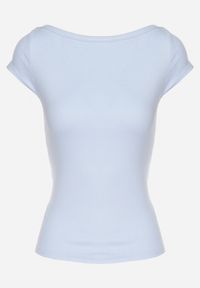 Born2be - Jasnoniebieski T-shirt z Bawełny o Dopasowanym Kroju z Dekoltem w Łódkę Galerissa. Kolor: niebieski. Materiał: bawełna. Styl: elegancki #3