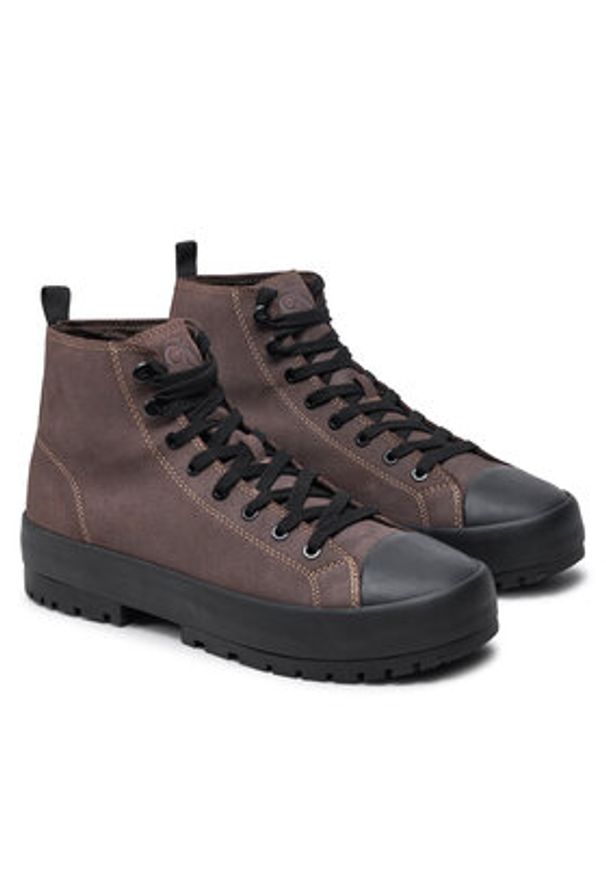 Calvin Klein Jeans Trapery Lugged Hybrid High Laceup Auth YM0YM01092 Brązowy. Kolor: brązowy. Materiał: skóra, zamsz