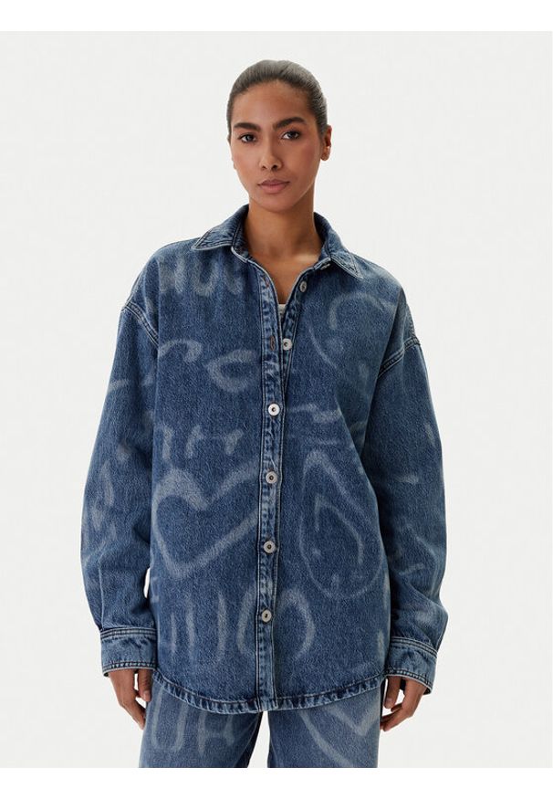 Hugo - HUGO Koszula jeansowa Garesa_4_B 50553558 Niebieski Oversize. Kolor: niebieski. Materiał: bawełna