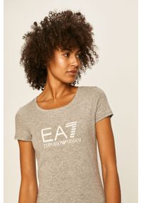 EA7 Emporio Armani - T-shirt. Okazja: na co dzień. Kolor: szary. Materiał: bawełna, dzianina, elastan. Wzór: nadruk. Styl: casual #4