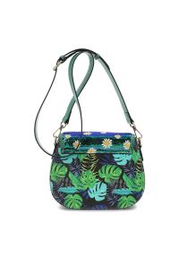 Zielona Elegancka Damska Torebka Laura Vita. Kolor: zielony. Wzór: kwiaty, aplikacja, kolorowy. Materiał: z tłoczeniem, zdobione. Styl: elegancki