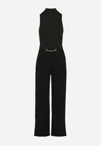 Born2be - Czarny Kombinezon z Dekoltem Halter i Półgolfem z Łańcuszkiem w Talii Tenilra. Okazja: na co dzień. Kolor: czarny. Długość: długie. Styl: casual, elegancki #3