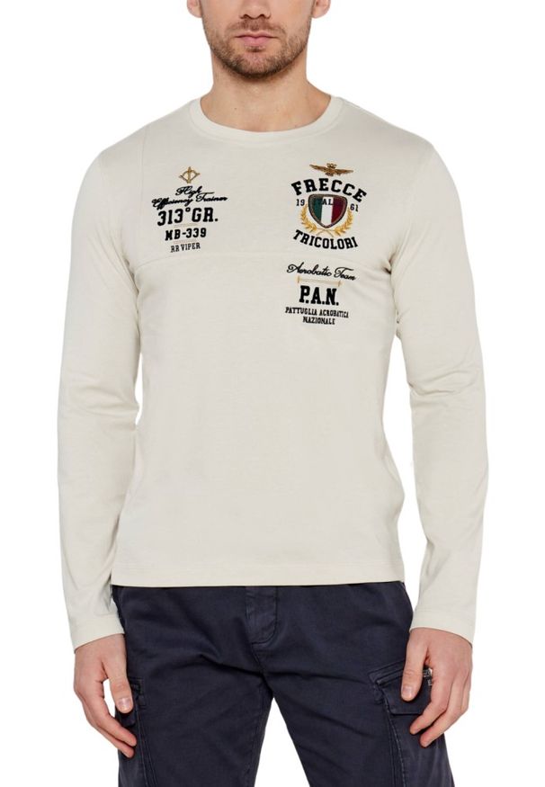 Aeronautica Militare - AERONAUTICA MILITARE Beżowy męski longsleeve. Kolor: beżowy. Długość rękawa: długi rękaw