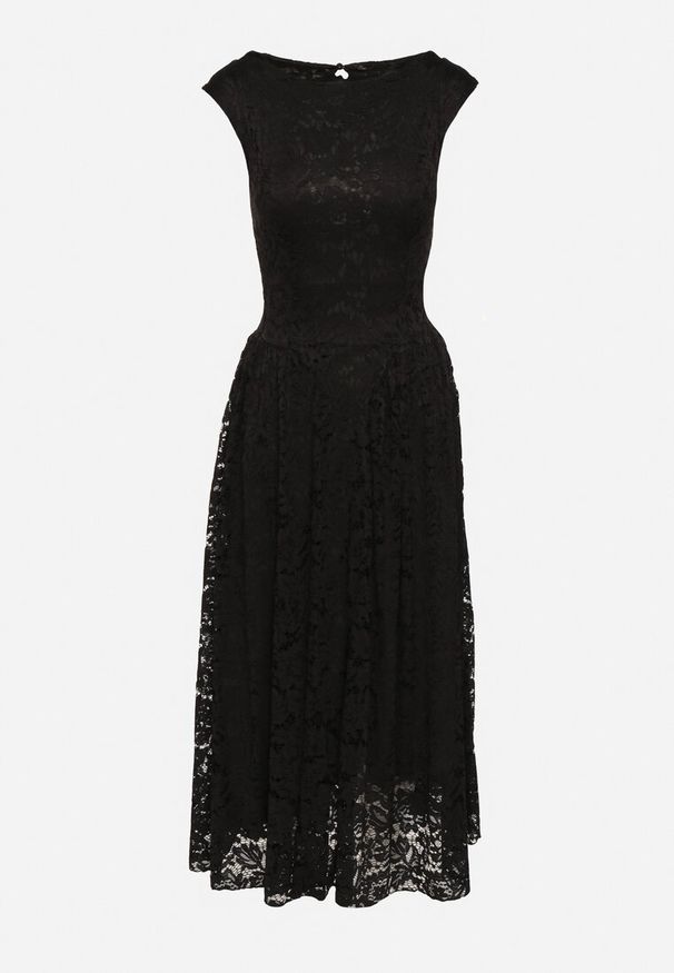 Born2be - Czarna Koronkowa Sukienka o Rozkloszowanym Kroju z Odkrytymi Plecami Nelamia. Okazja: na co dzień, na imprezę. Kolor: czarny. Materiał: koronka. Długość rękawa: bez rękawów. Styl: casual, elegancki, wizytowy