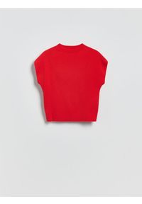Reserved - Bluzka ze stójką - czerwony. Typ kołnierza: kołnierzyk stójkowy. Kolor: czerwony. Materiał: bawełna, dzianina #1