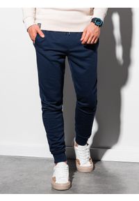 Ombre Clothing - Spodnie męskie dresowe P1005 - granatowe - XXL. Kolor: niebieski. Materiał: dresówka. Styl: klasyczny #4