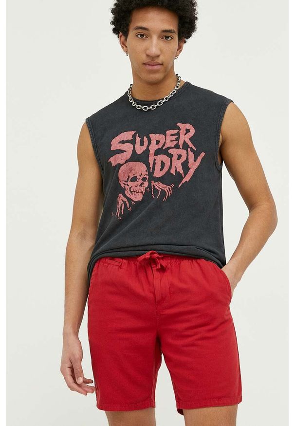 Superdry szorty z domieszką lnu kolor czerwony. Kolor: czerwony. Materiał: len