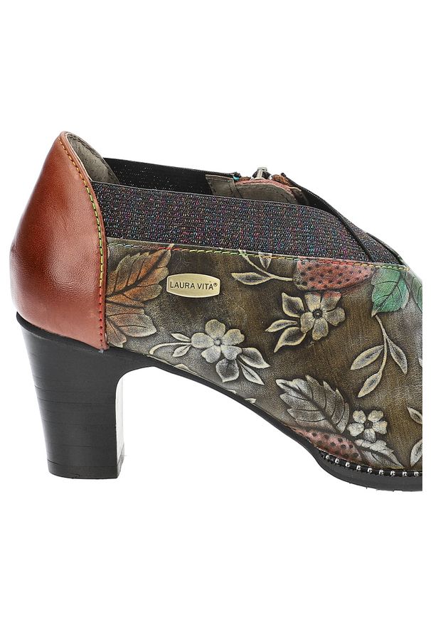 Brązowe Półbuty Laura Vita Eleganckie Obuwie Damskie Premium. Okazja: na co dzień. Kolor: brązowy. Materiał: skóra. Obcas: na obcasie. Styl: elegancki. Wysokość obcasa: średni