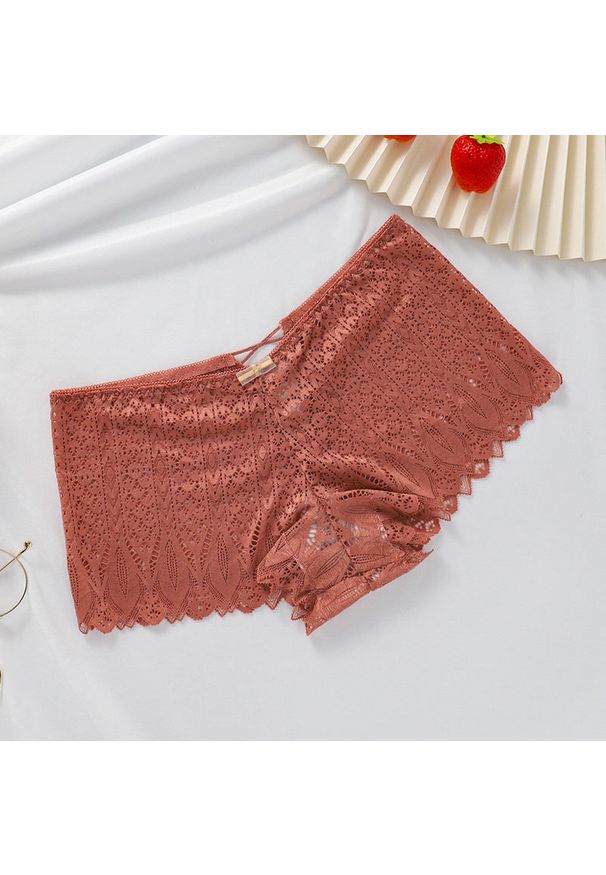 Intica - Majtki koronkowe z sznurowaniem eleganckie na co dzień Aylin. Kolor: beżowy. Materiał: koronka. Wzór: koronka