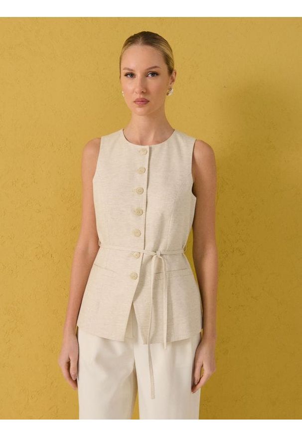 Sinsay - Kamizelka z domieszką lnu - kremowy. Kolor: kremowy. Materiał: len