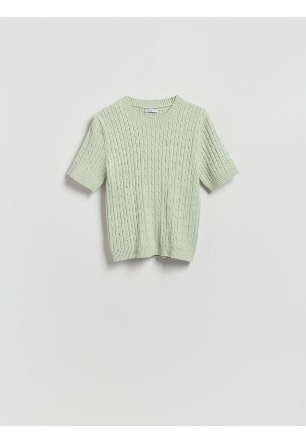 Reserved - Sweter ze strukturalnym splotem - jasnozielony. Kolor: zielony. Materiał: dzianina, wiskoza. Wzór: ze splotem