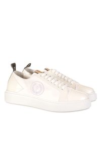 Pollini - POLLINI - Białe sneakersy z haftowanym logo. Zapięcie: pasek. Kolor: biały. Materiał: materiał. Wzór: haft #3