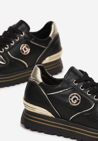 Born2be - Czarne Sneakersy ze Skóry Naturalnej Artoire. Nosek buta: okrągły. Zapięcie: sznurówki. Kolor: czarny. Materiał: skóra. Obcas: na obcasie. Wysokość obcasa: niski #4