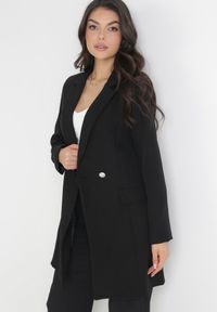 Born2be - Czarna Marynarka Taliowana Dwurzędowa Swed. Kolor: czarny. Długość rękawa: długi rękaw. Długość: długie. Styl: elegancki
