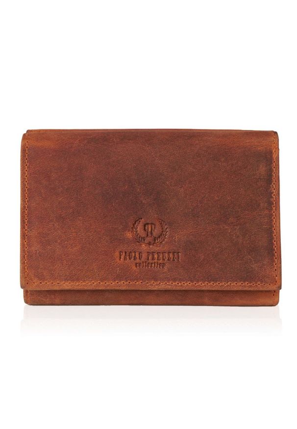 Portfel skórzany vintage PAOLO PERUZZI pomarańczowy T-33-OR. Kolor: pomarańczowy. Materiał: skóra