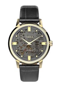 Timex zegarek TW2V05100 Unveil Automatic damski kolor szary. Kolor: szary. Materiał: skóra, materiał