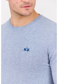 La Martina - LA MARTINA Błękitny sweter męski BASIC COTTON WOOL, Rozmiar M. Kolor: niebieski. Materiał: materiał, wełna, bawełna. Styl: klasyczny #5