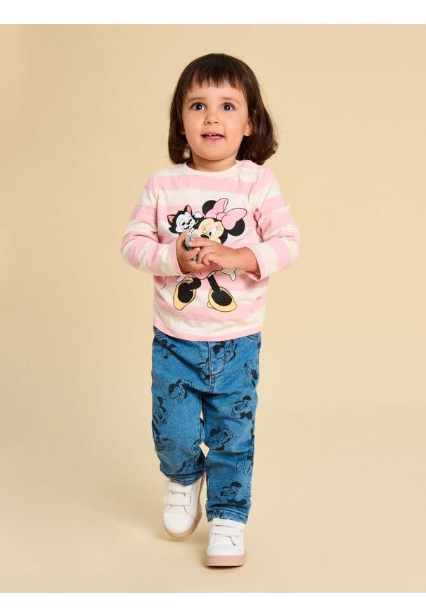 Sinsay - Jeansy z polarem wewnątrz Minnie Mouse - niebieski. Kolor: niebieski. Materiał: jeans, polar. Wzór: motyw z bajki