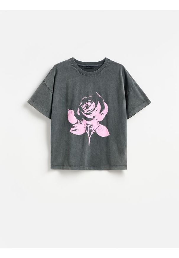 Reserved - T-shirt z nadrukiem - ciemnoszary. Kolor: szary. Materiał: bawełna, dzianina. Wzór: nadruk