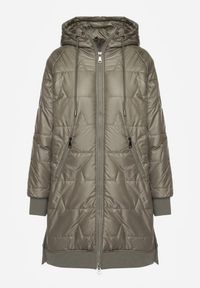 Renee - Zielona Przejściowa Kurtka z Kapturem Zdobiona Pikowaniem Fesulia. Okazja: na spacer, na co dzień. Typ kołnierza: kaptur. Kolor: zielony. Materiał: jeans. Wzór: aplikacja. Styl: casual, klasyczny #6