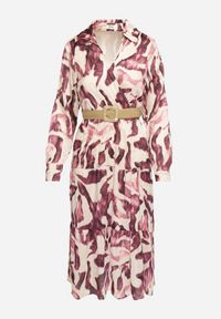 Born2be - Fioletowa Kopertowa Sukienka w Abstrakcyjny Wzór z Gumką w Talii i Paskiem Zinnitaria. Okazja: na co dzień. Kolor: fioletowy. Materiał: jeans. Typ sukienki: kopertowe. Styl: casual, klasyczny #3