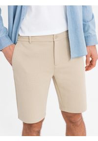 Ombre Clothing - Szorty męskie ze strukturalnej dzianiny SLIM FIT – piaskowe V3 - Rozmiar: L. Okazja: na co dzień. Kolor: beżowy. Materiał: dzianina. Wzór: jednolity. Styl: klasyczny, wakacyjny, sportowy, casual