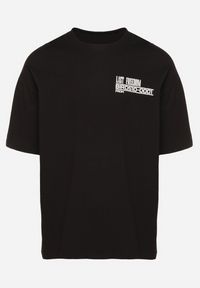 Born2be - Czarna Koszulka T-shirt z Ozdobnym Napisem i Nadrukiem na Plecach Ballis. Kolor: czarny. Materiał: jeans. Wzór: napisy, nadruk #5