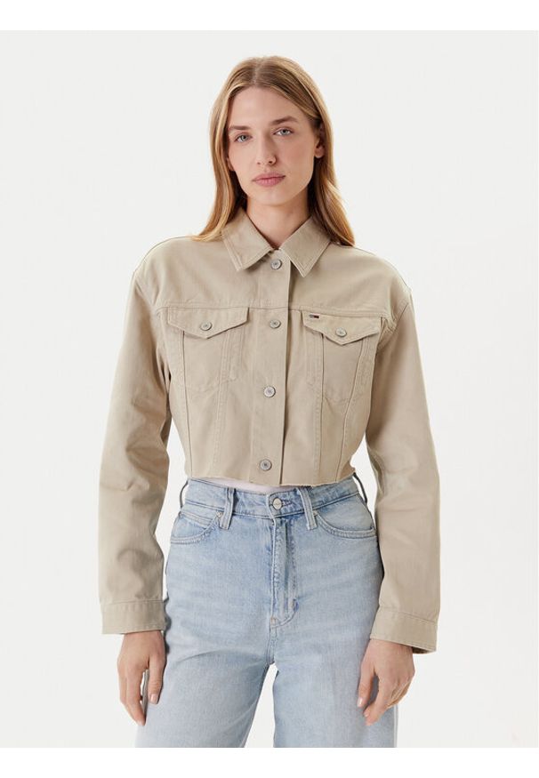 Tommy Jeans Kurtka jeansowa Flag DW0DW21431 Beżowy Regular Fit. Kolor: beżowy. Materiał: bawełna