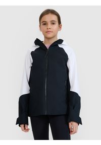 4f - 4F Kurtka trekkingowa membrana 5000 dziewczęca - czarna 122 (6-7 lat). Okazja: na co dzień. Kolor: czarny. Materiał: dzianina, materiał, hardshell, tkanina, puch. Długość rękawa: raglanowy rękaw. Sezon: lato. Styl: casual, klasyczny #2