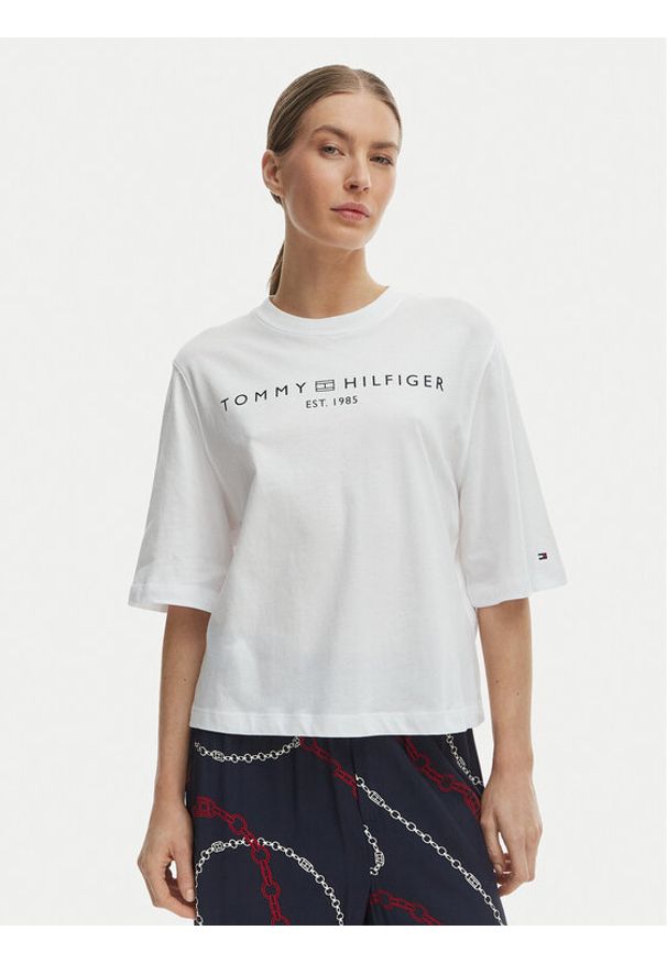 TOMMY HILFIGER - Tommy Hilfiger T-Shirt WW0WW47811 Biały Relaxed Fit. Kolor: biały. Materiał: bawełna