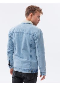 Ombre Clothing - Kurtka męska jeansowa typu sherpa C523 - jeansowa - XXL. Materiał: jeans. Styl: klasyczny