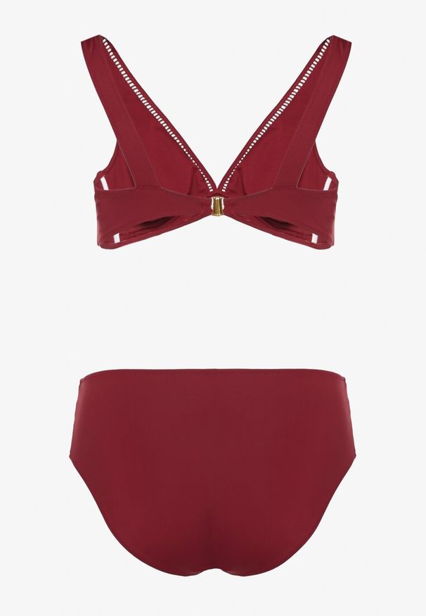 Born2be - Bordowe Bikini Biustonosz i Majtki Typu Figi z Ażurowym Wzorem Lunella. Kolor: czerwony. Wzór: ażurowy