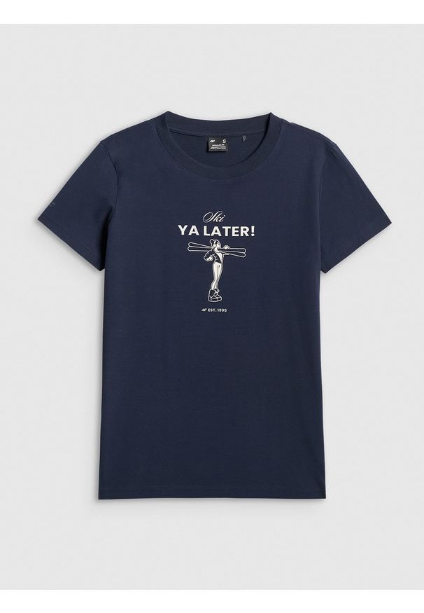 4f - 4F T-shirt regular z nadrukiem damski - granatowy XXL. Kolor: niebieski. Wzór: nadruk