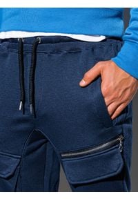 Ombre Clothing - Spodnie męskie dresowe joggery P905 - granatowe - XXL. Kolor: niebieski. Materiał: dresówka