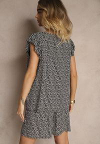Renee - Czarny Komplet z Bawełny Zdobiony Etnicznym Printem T-shirt i Szorty Sarilena. Kolor: czarny. Materiał: bawełna. Wzór: aplikacja, nadruk